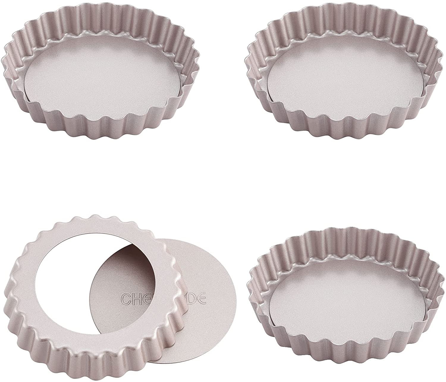 CHEFMADE Mini Tart Pan Set, 4Inch 4Pcs with Removable Loose Bottom Non