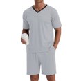 thumbnail image 3 of MINTREUS Men's Pajama Set Short Sleeved V-Neck 2-Piece Pajama Shorts With Pockets Pajamas For Men, 3 of 6