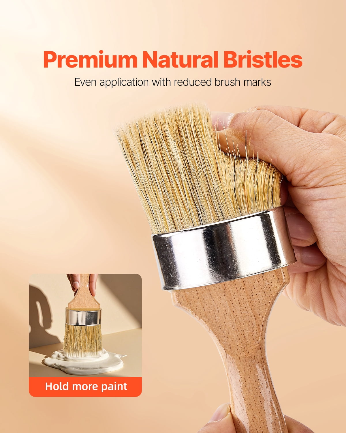 VEVOR Chalk Wax Paint Brush, 4 Piece Wax Paint Brush, Chalk Paint Brushes for Furniture, Acrylic Paint,Milk Paint,Home Decor, Natural Bristle Round Oval Chalk Paint Brush for All Painting