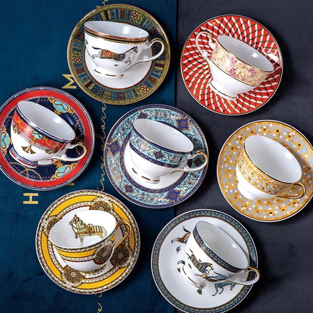 Euro Style Bone China Tea Cup and Saucer Set, Tea Coffee Cups and