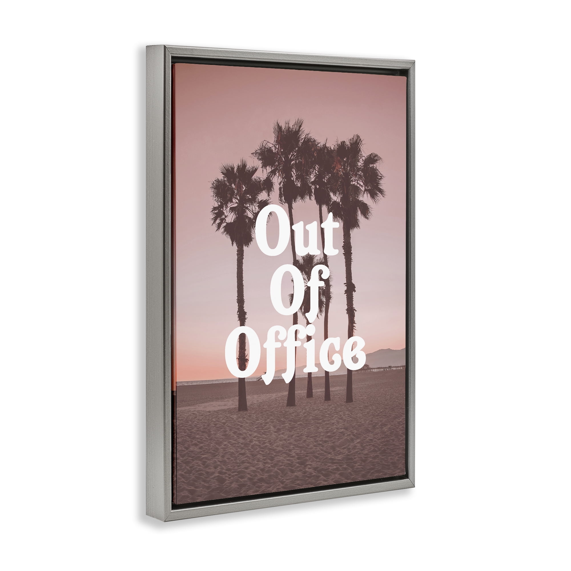 Stupell Industries Pink Tropical Out Of Office Gray Framed Floater Canvas Wall Art, design by Lil' Rue