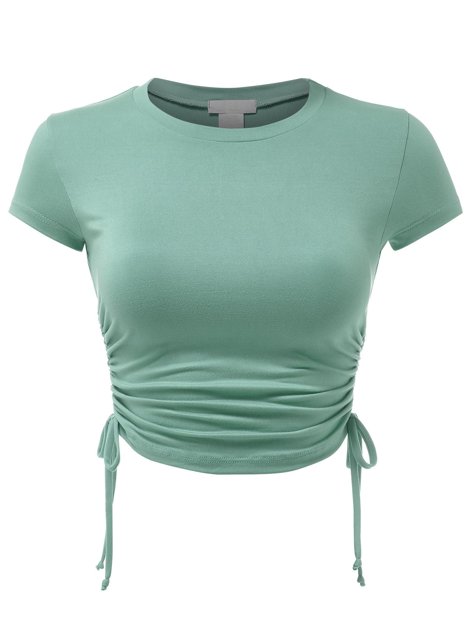 FashionMille Women's Ruched Side Shierred String Trim Short