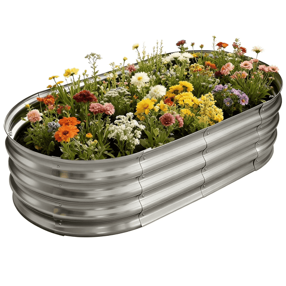 HGD Raised Garden Bed Kit Oval Galvanized Metal 4x2x1 ft