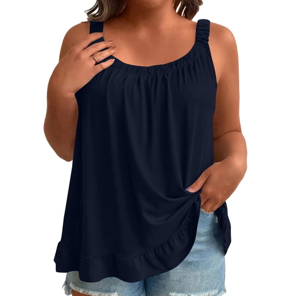 TaTaai Women's Plus Size Sleeveless Top Solid Color Camisole Trim Detail Casual Loose Fit Summer Layering Tank Top Gift