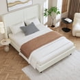 thumbnail image 3 of Queen Size Bed Frame with 55.5" High Back Upholstered Headboard,Fabric,12 Slat Support,Thickened Side Panels,Solid Wood Feet,White, 3 of 9