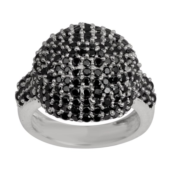 2.1ctw Round Shape Black Spinel Gemstone 925 Sterling Silver Cluster Cocktail Women Ring
