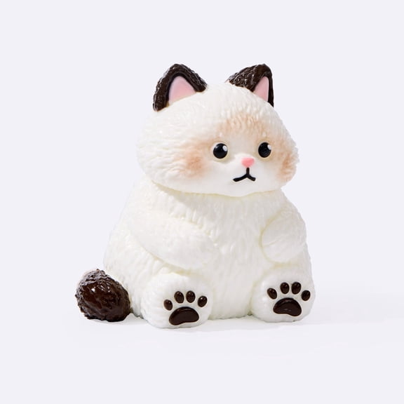 Chubby White Ragdoll Cat Taba Squishy Toys for Adults Cute Stress Relief Fidget Sensory Toys, Soft Silicone Squeeze Gifts for Teens Adults
