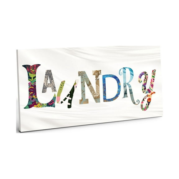 Laundry Colorful Patterns White 10 x 5 Wood Wall Sign Plaque