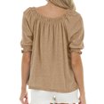 thumbnail image 3 of Mujer Top Camiseta Blusa Color Puro Cuello Redondo Puff Media Manga Puño Elástico para Oficina en Casa Marrón M, 3 of 5