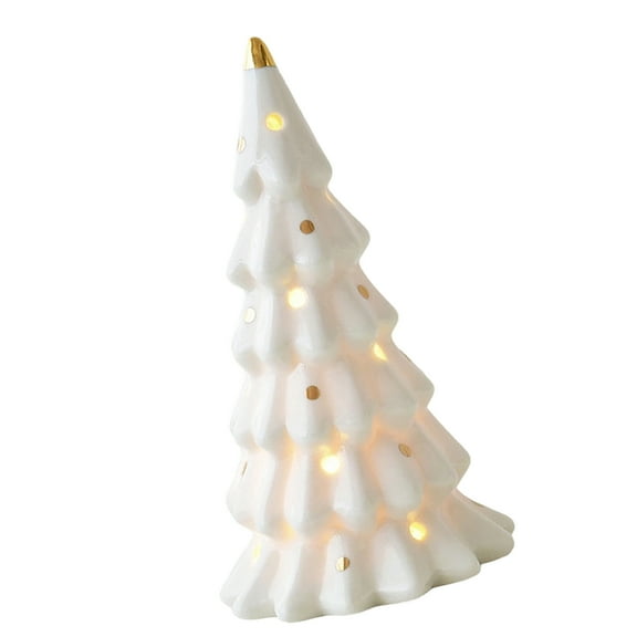 Ceramic Snowman Car Christmas Tree Figurine LED Lighted Cutout Ornament for Table Shelf Decors Compacts Holiday Gift