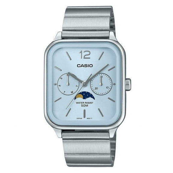 Casio MTP-M305D-2AV Standard Analog Moon Phase Stainless Steel Baby Blue Dial Quartz Men's Watch