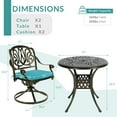 thumbnail image 5 of MEETWARM 3-Piece Outdoor Patio Dining Set, All-Weather Cast Aluminum Patio Conversation Set for Backyard Garden Deck with 2 Cushions Swivel Rocker Chairs and 31" Round Table, Umbrella Hole, Ocean Blue, 5 of 7