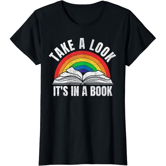 vintage retro rainbow take a look it's in a book reading art T-Shirt