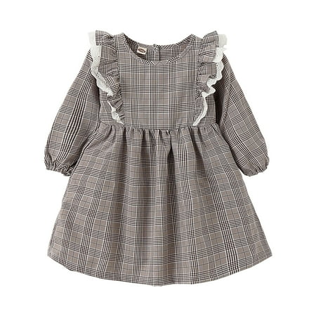 

Baby Girl Clothes Baby Girl Dress Long Sleeve Dress Plaid Dress Ruffle Baby Girl Casual Dress 12-24 Months