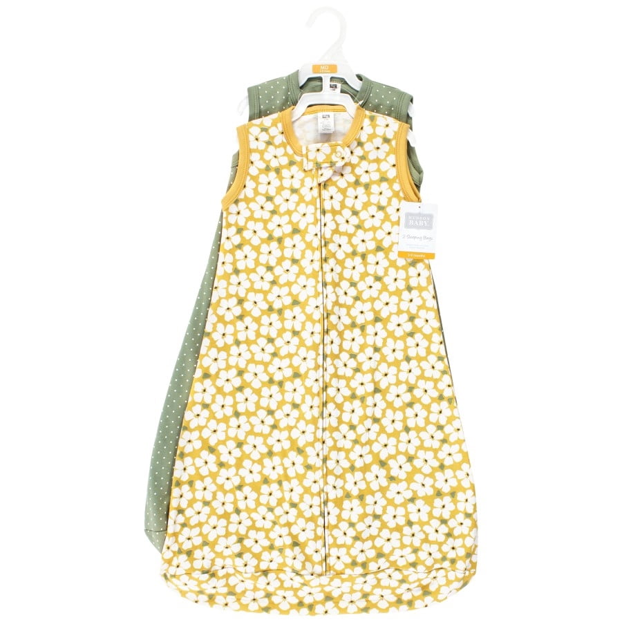 Hudson Baby Infant Girl Cotton Long-Sleeve Wearable Sleeping Bag, Sack, Blanket, Sage Floral Sleeveless, 0-3 Months
