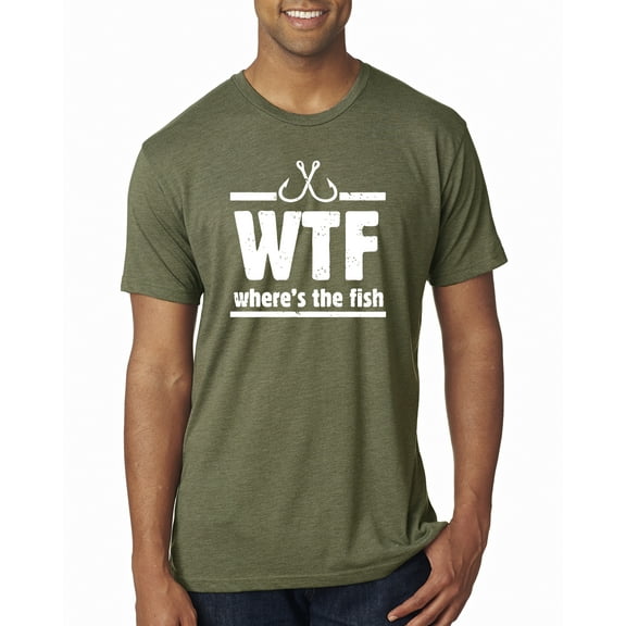 Where's the Fish WTF Parody | Mens Fishing Premium Tri Blend T-Shirt, Military Green, Small