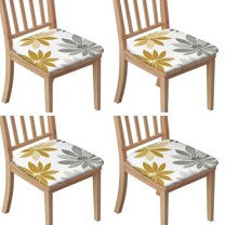 Gold and Gray Flowers Seat Covers for Dining Room Chairs Set Of 4,Stretch Printed Washable Chair Seat Cover with Elastic Ties and Button,Removable Waterproof Couch Cushion Covers