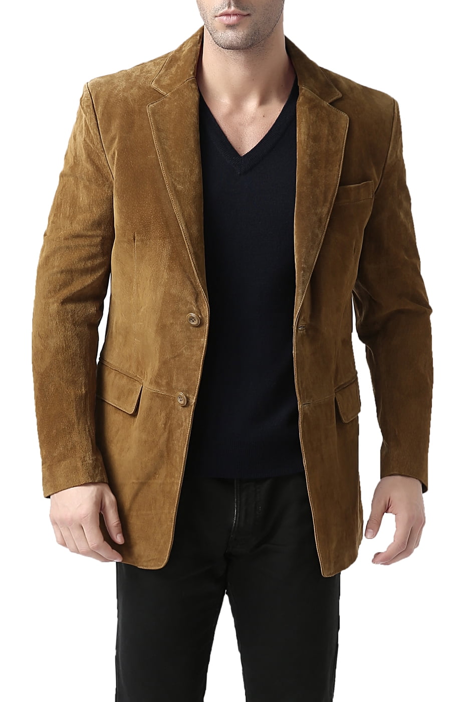 Men Cliff Classic 2-Button Suede Leather Blazer (Regular and Big & Tall ...