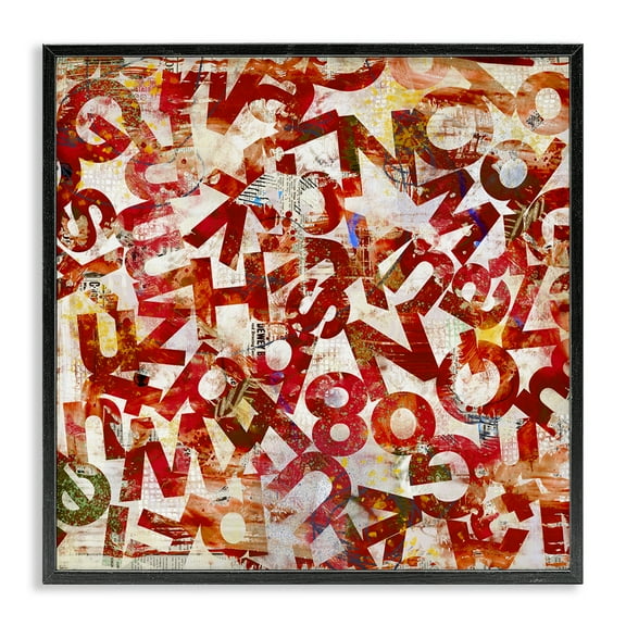 Stupell Industries Red Typography Collage Abstract Painting Black Framed Art Print Wall Art, 12 x 12