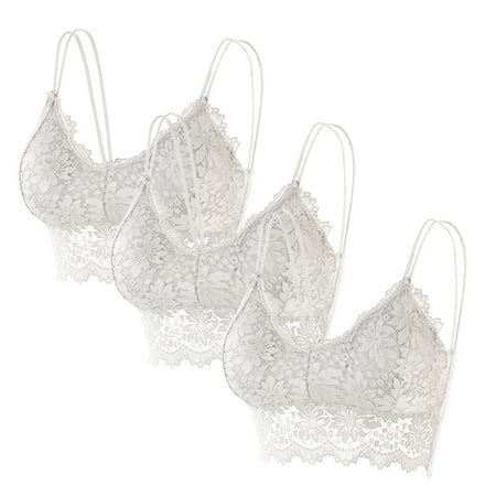 

TOWED22 Bra For Women Women s Lace Padded Bralette Plunge Wireless Longline Bra for A to D Cups White Medium