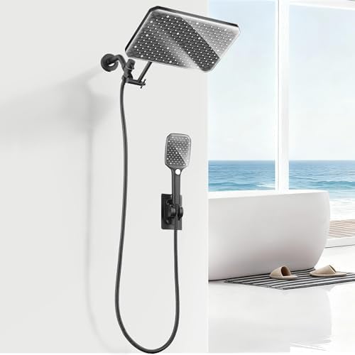XXL 12.2" Rain Shower Head with Handheld Spray Combo, High Pressure Rainfall Shower Head, Height Adjustable Dual Shower Head, Luxury Waterfall Showerhead Bathroom