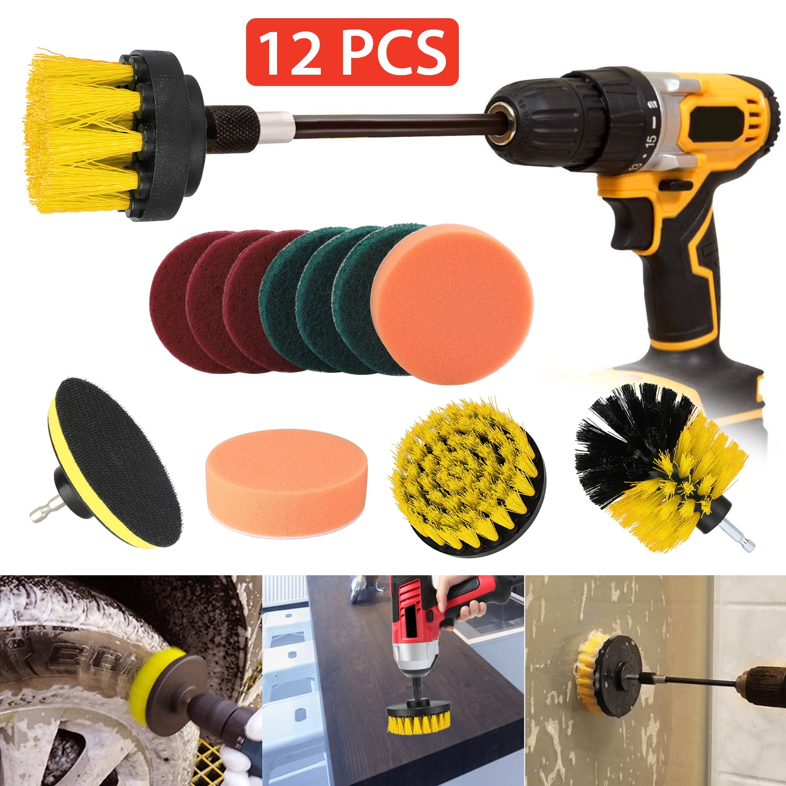 Bathroom 3pc Power Scrub drill Pad Cleaning Kit Scouring Pads Great for Kitchen 
