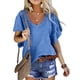 thumbnail image 2 of Blusa informal de un solo color con escote en V para citas, blusa de verano con mangas con volantes para mujer, 2 of 6