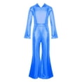 thumbnail image 3 of CHICTRY Kids Girls Metallic Long Jumpsuit Halloween Retro Theme Party Costume Shiny Long Sleeve Bell-Bottomed Dance Leotard Royal Blue 10, 3 of 7