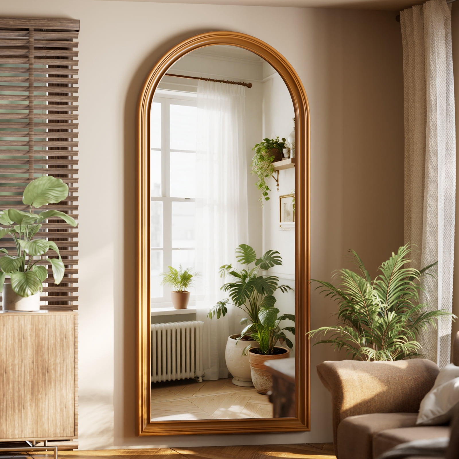 NimbleRest 71"x32" Arch-Top Full Length Vintage Mirror Floor Mirror with PU Frame, Antique Gold