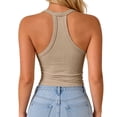 thumbnail image 7 of Sillenn Halter V Neck Tank Tops with Built-In Shelf Bra for Women Sleeveless Slim Fitted Basic Cami Shirts Cute Halter Tops Going Out Sleeveless Camisole Top Dressy Casual Bralette Tops Beige L, 7 of 7