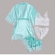 thumbnail image 4 of Batas de mujer de talla grande, lencería de seda, bata de baño de satén, conjunto de cuatro piezas, pijamas para dormir, pijamas para mujer, 4 of 9