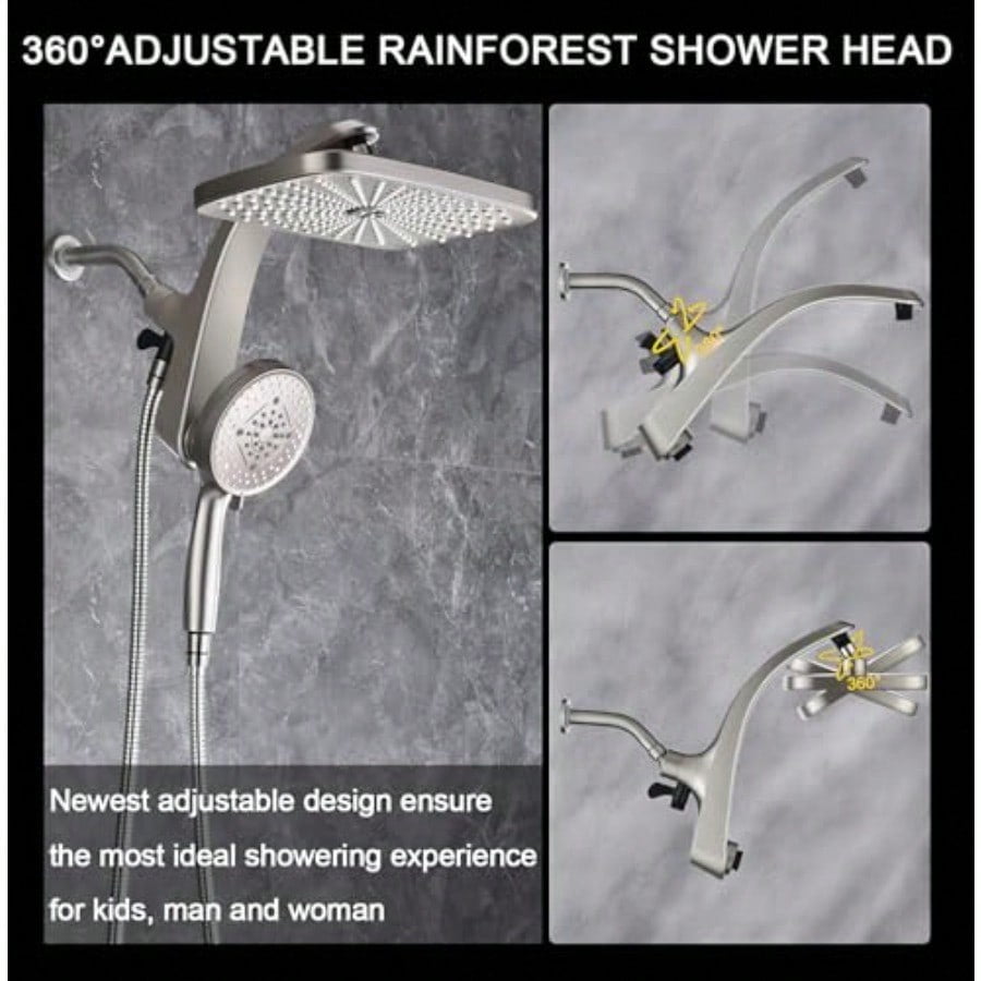 High Prure Rain Shower Head: Upgrade Shower Heads with Handheld Spray Combo with Fixed Showerhead and 10 Sprays Handheld Shower Head Detachable Showerheads Built-in Magnetic Docking and Power Jets