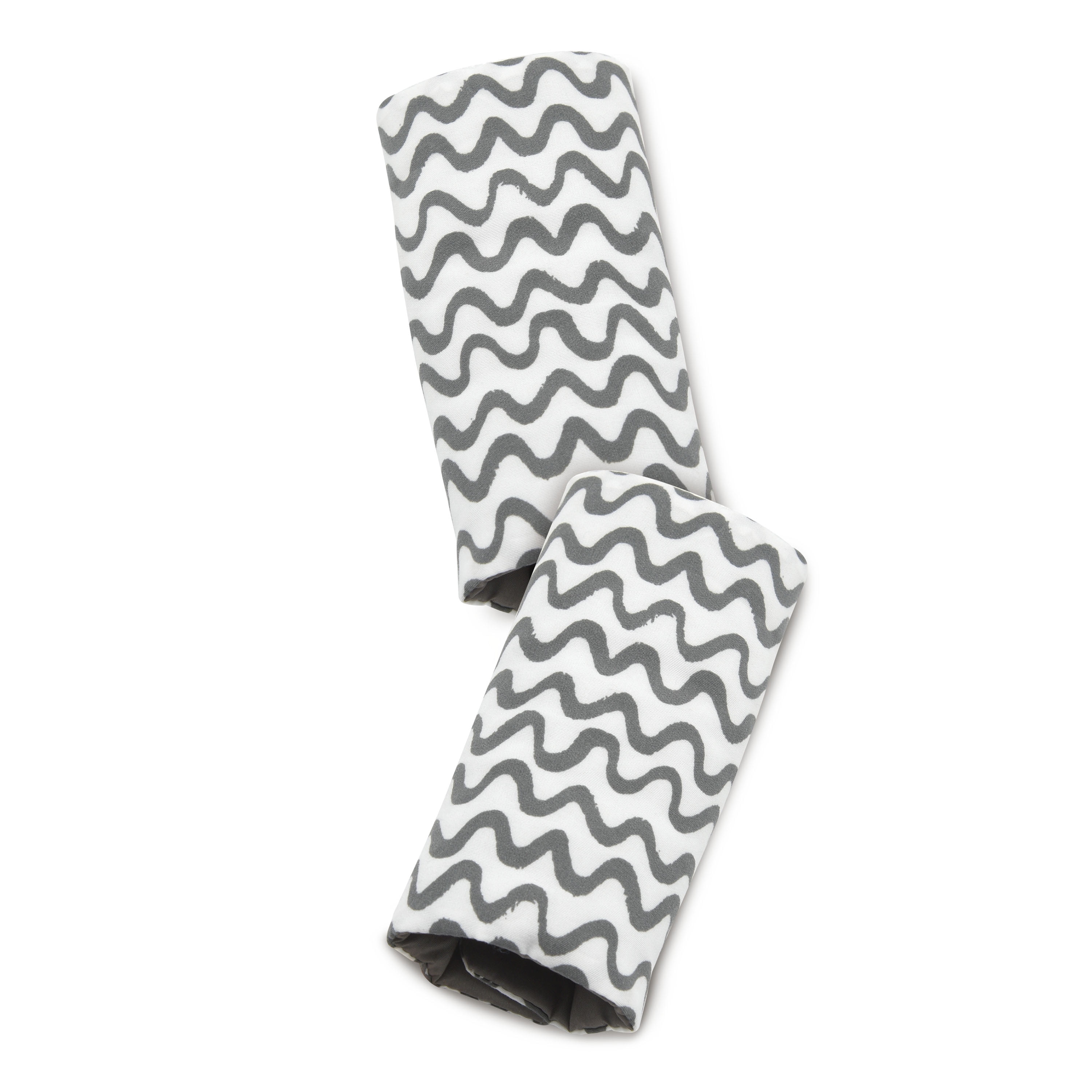 On the Goldbug Car Seat Strap Cover, Grey Squiggle Reversible