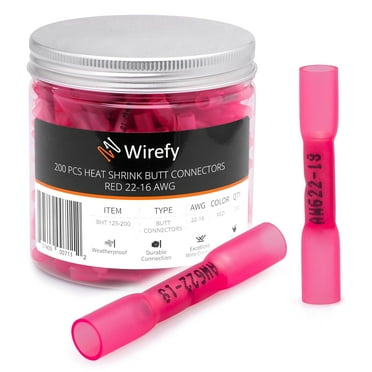 Wirefy 200 PCS Heat Shrink Butt Connectors Red 22-16 AWG - Marine Grade Butt Connectors - Wire Butt Splice Connectors - Electrical Waterproof Heat Shrink Butts