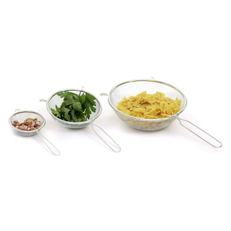 3 Piece Strainer Set - Diamond Home 3 Piece Stainless Steel Mesh Strainer Set With Sturdy Metal Handle For Foods And Liquids, Silver