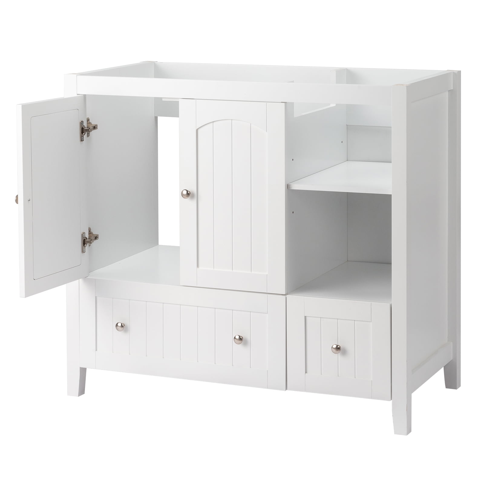 Without Basin White MDF spray paint double door double drawer with decorative strips bathroom cabinet 91*46*82cm