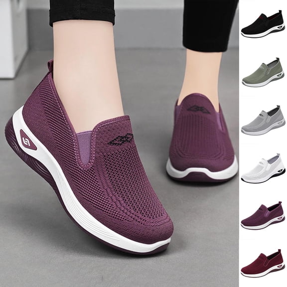 Fnooota Womens Slip on Sneakers, Non Slip Athletic Breathable Mesh Walking Shoes Purple Size 10