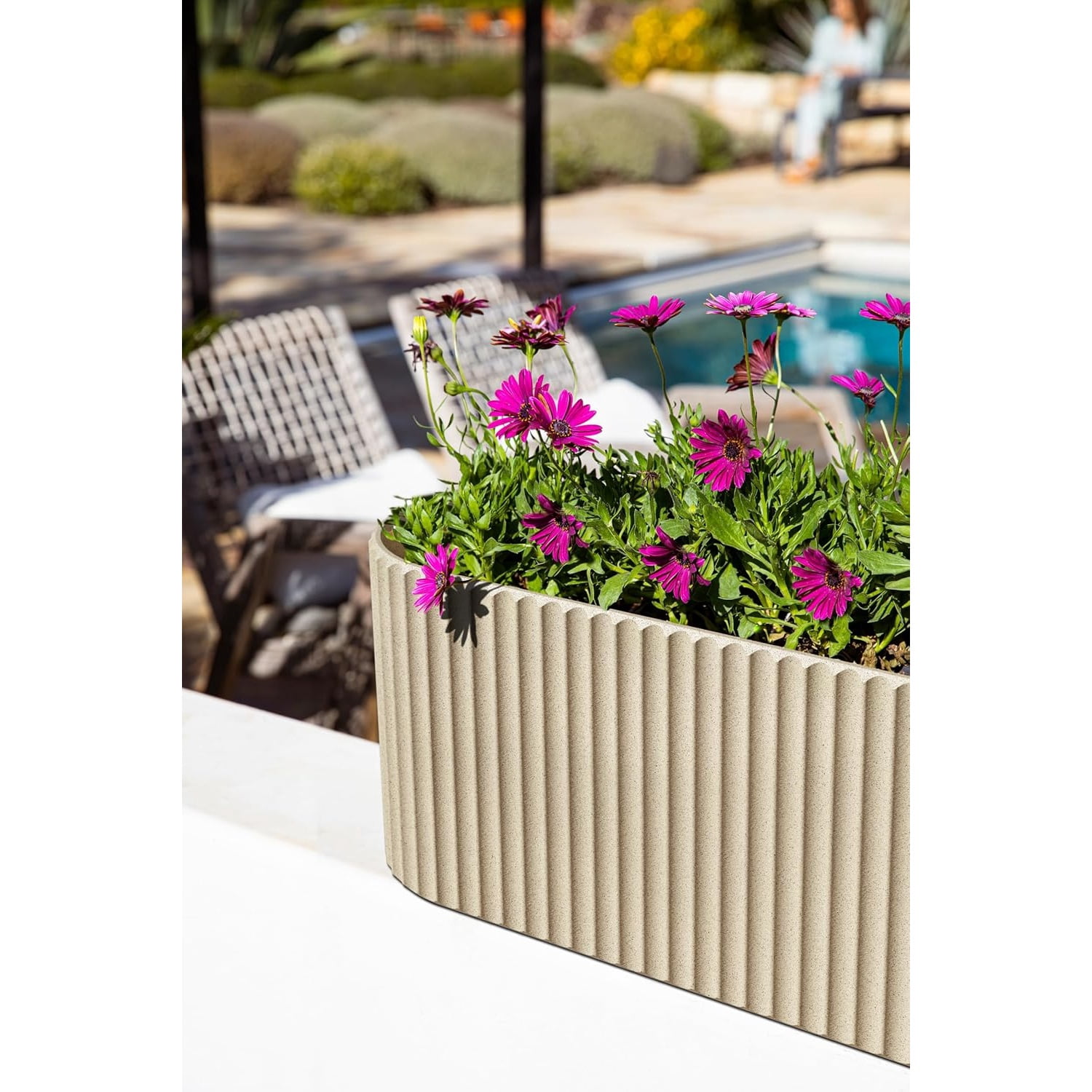 Window Box Planter - Long Planter Box for Windowsill/Balcony | Durable Plastic-Stone Composite Material | Modern Décor for Flowers/Herbs