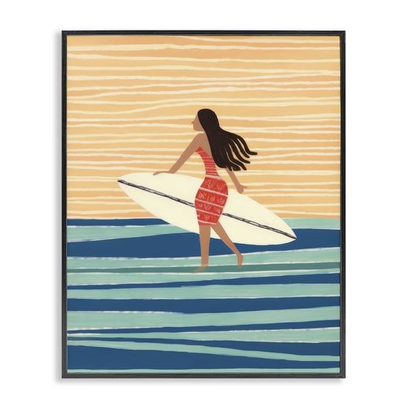 Stupell Industries Coastal Abstract Surfer Girl Black Framed Giclee Art, 11 x 14, by Lazar Studio