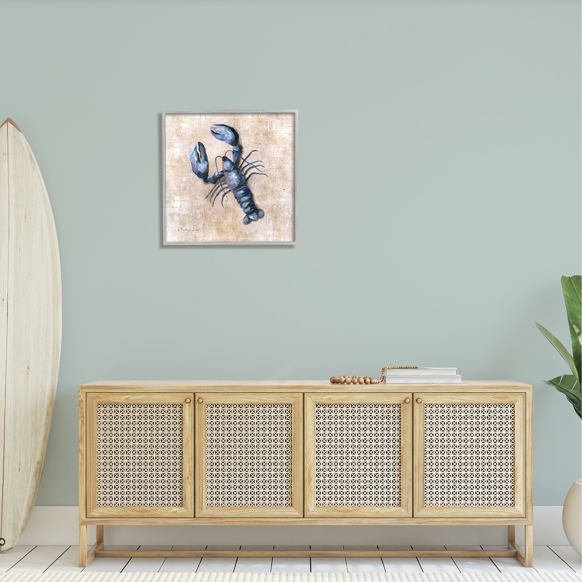 Stupell Nautical Blue Lobster Sea Life Landscape Painting Gray Framed Art Print Wall Art
