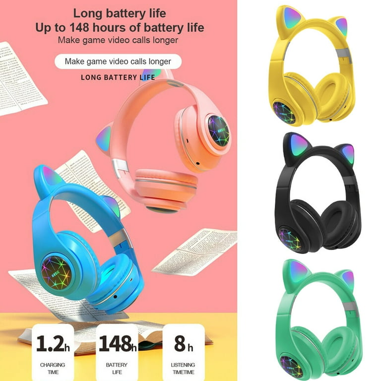 Pink Cat Ear Headphones Cute Girls Music Headset Wireless