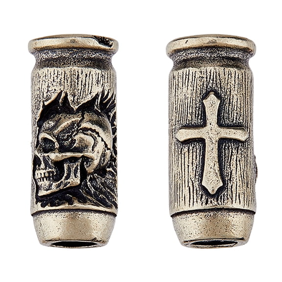 2Pcs Brass Paracord Beads Bulk Knife Lanyard Beads EDC Charm Bead Silver Column Large Hole European Bead