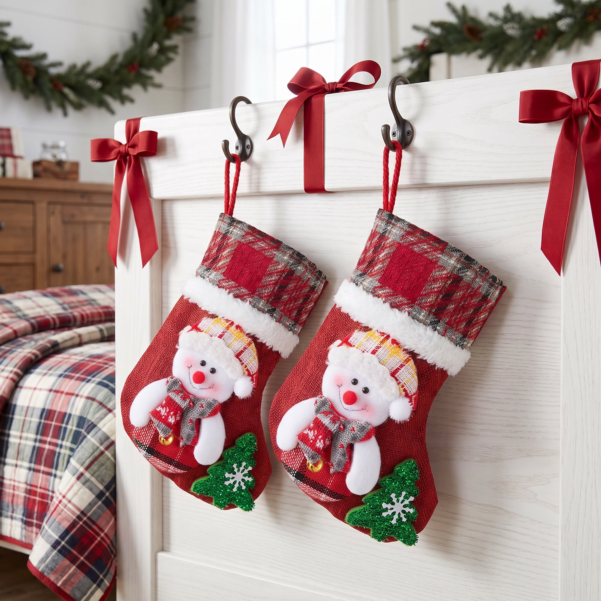 Unique Bargains Novelty Cartoon Christmas Stockings Assorted Garland Accent Red Snowman 8"