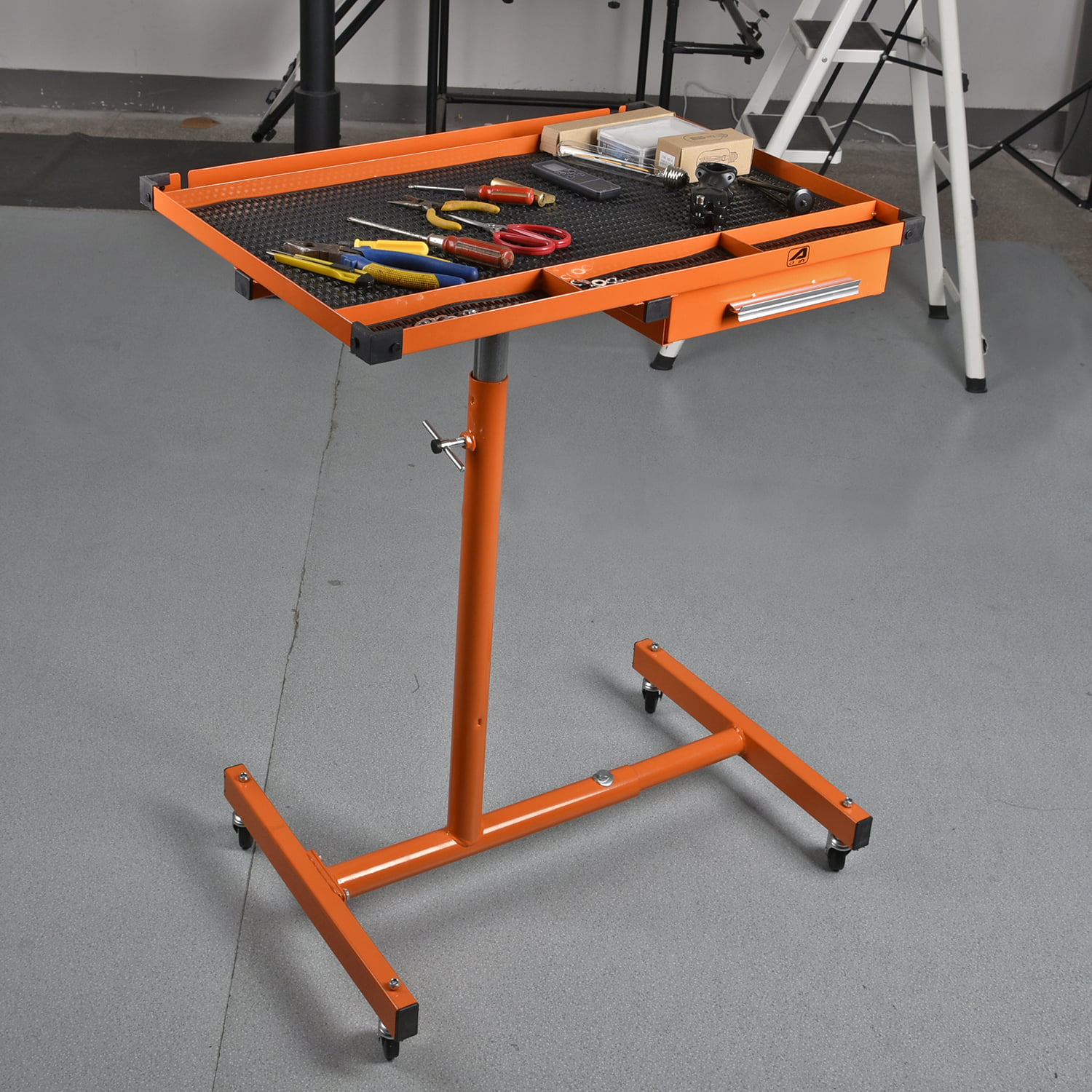 Mechanic Rolling Tool Tray Adjustable Utility Cart Stand Work Table Sturdy Steel 