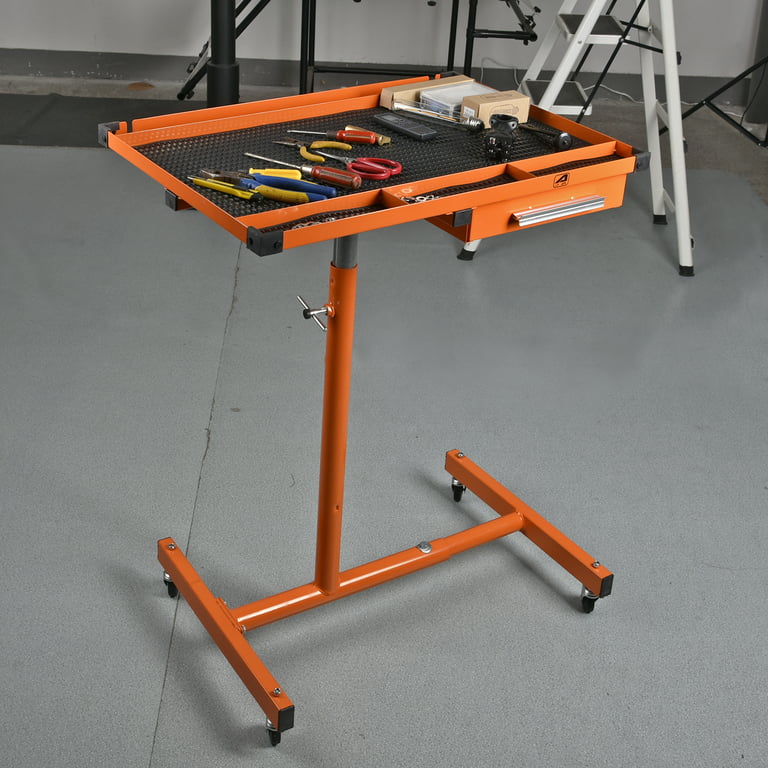 Aain L018A Heavy-Duty Adjustable Work Table with Wheels, Mechanic Tray,Mobile Rolling Tool Table, Orange