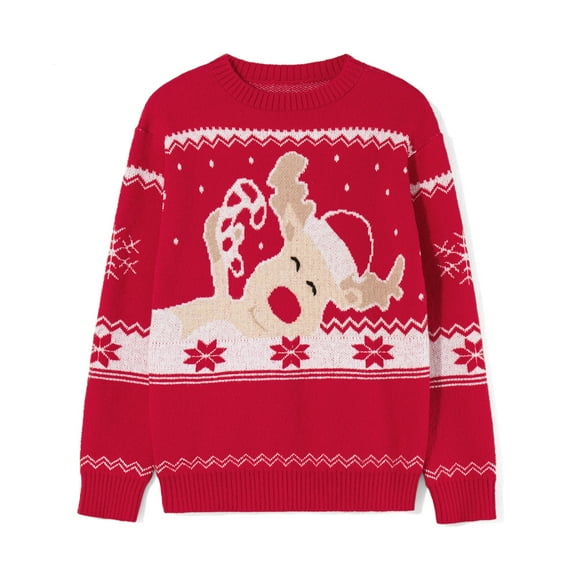 Matching Christmas Sweater, Long Sleeve Crew Neck Cartoon Elk Pullover Family Sweater Winter