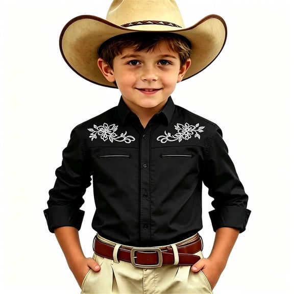 Tiijoy Boys Western Long Sleeve Button Up Shirt Kids Casual Collared Shirt Top, Sizes 4-13