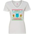 thumbnail image 3 of Inktastic I Want a Hippopotamus for Christmas Cute Ugly Sweater Women's V-Neck T-Shirt, 3 of 5