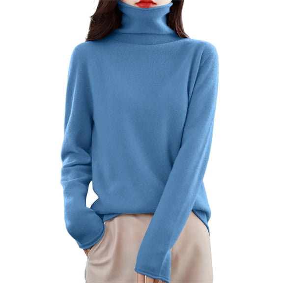Women's Pullover Sweater Winter Warm Knit Turtleneck Top Soft Wool Blend Long Sleeve Slim Fit Casual Sweater For Ladies