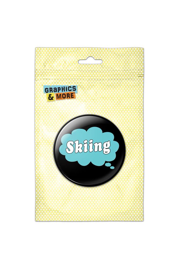 Dreaming of Skiing Blue Pinback Button Pin Badge